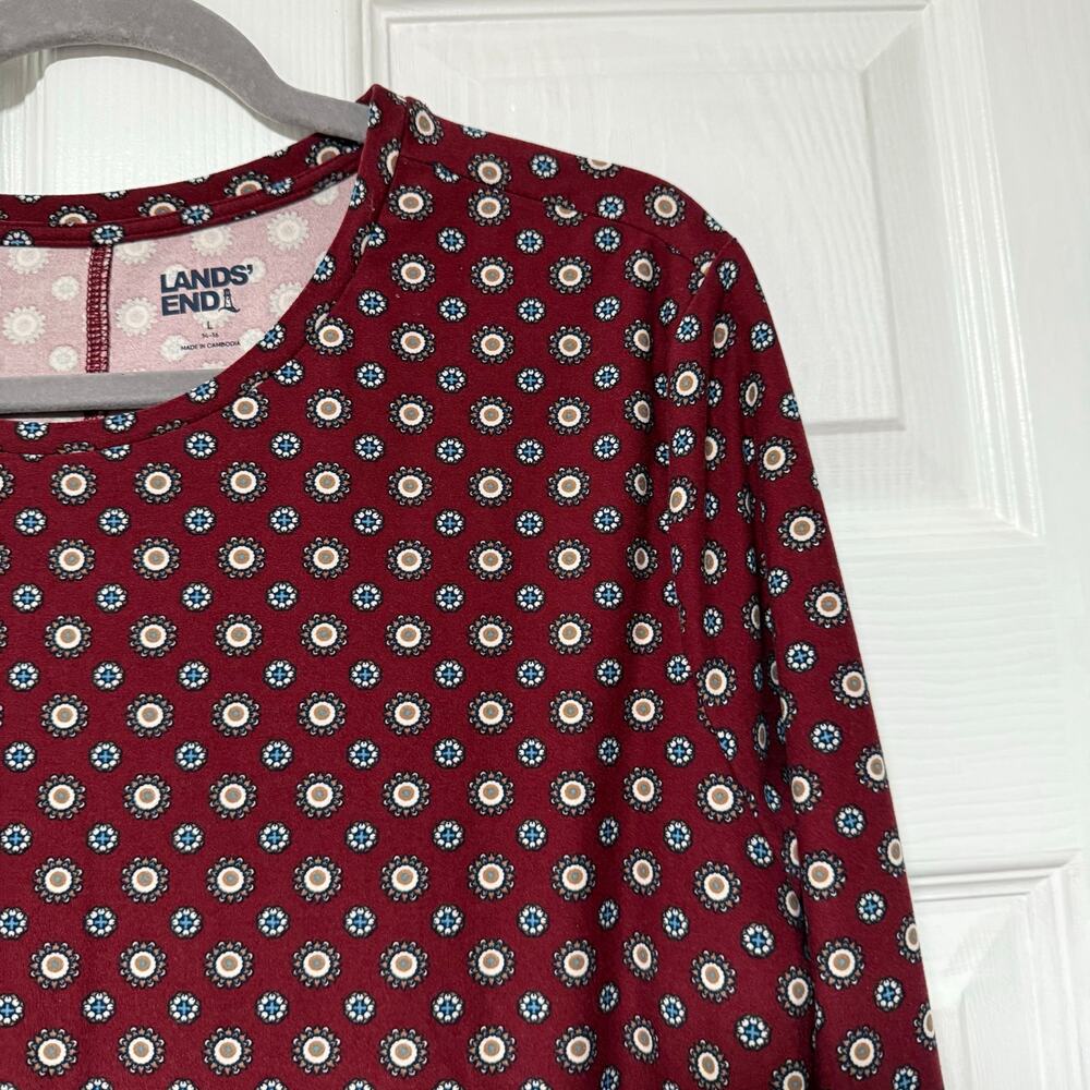 Lands' End Women's Maroon Print Long Sleeve Top Size Large - Picture 7 of 13
